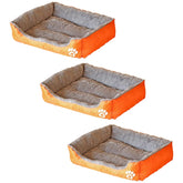Kuber Industries Dog & Cat Bed|Super Soft Plush Top Pet Bed|Oxford Cloth Polyester Filling|Washable Dog Bed|Rectangular Cat Bed with Rise-Edge Pillow|QY036OR-S|Orange (Pack of 3)